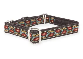 Paisley Vines in Brown & Crimson - Martingale or Buckle Dog Collar - 1" Width
