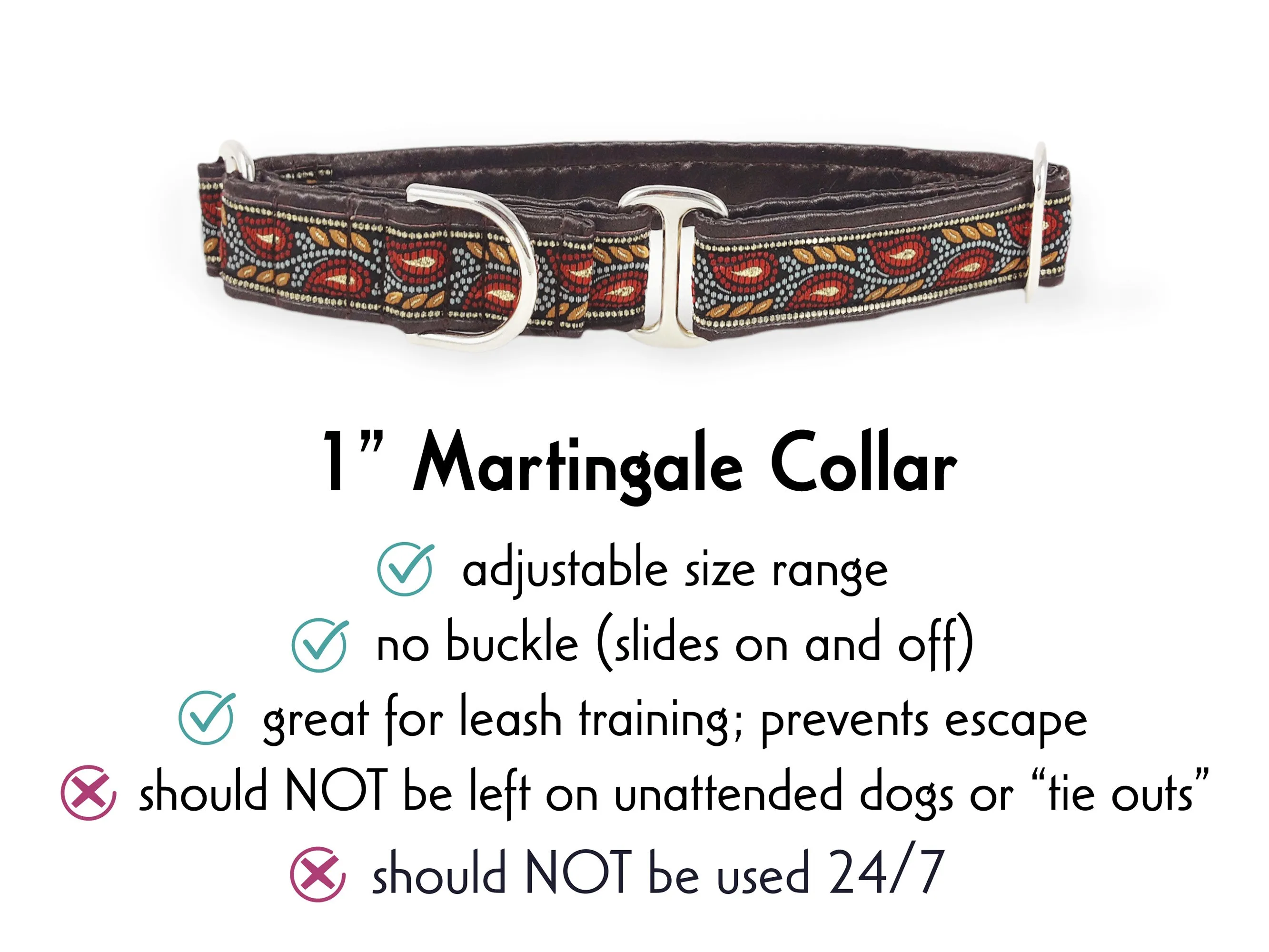 Paisley Vines in Brown & Crimson - Martingale or Buckle Dog Collar - 1" Width