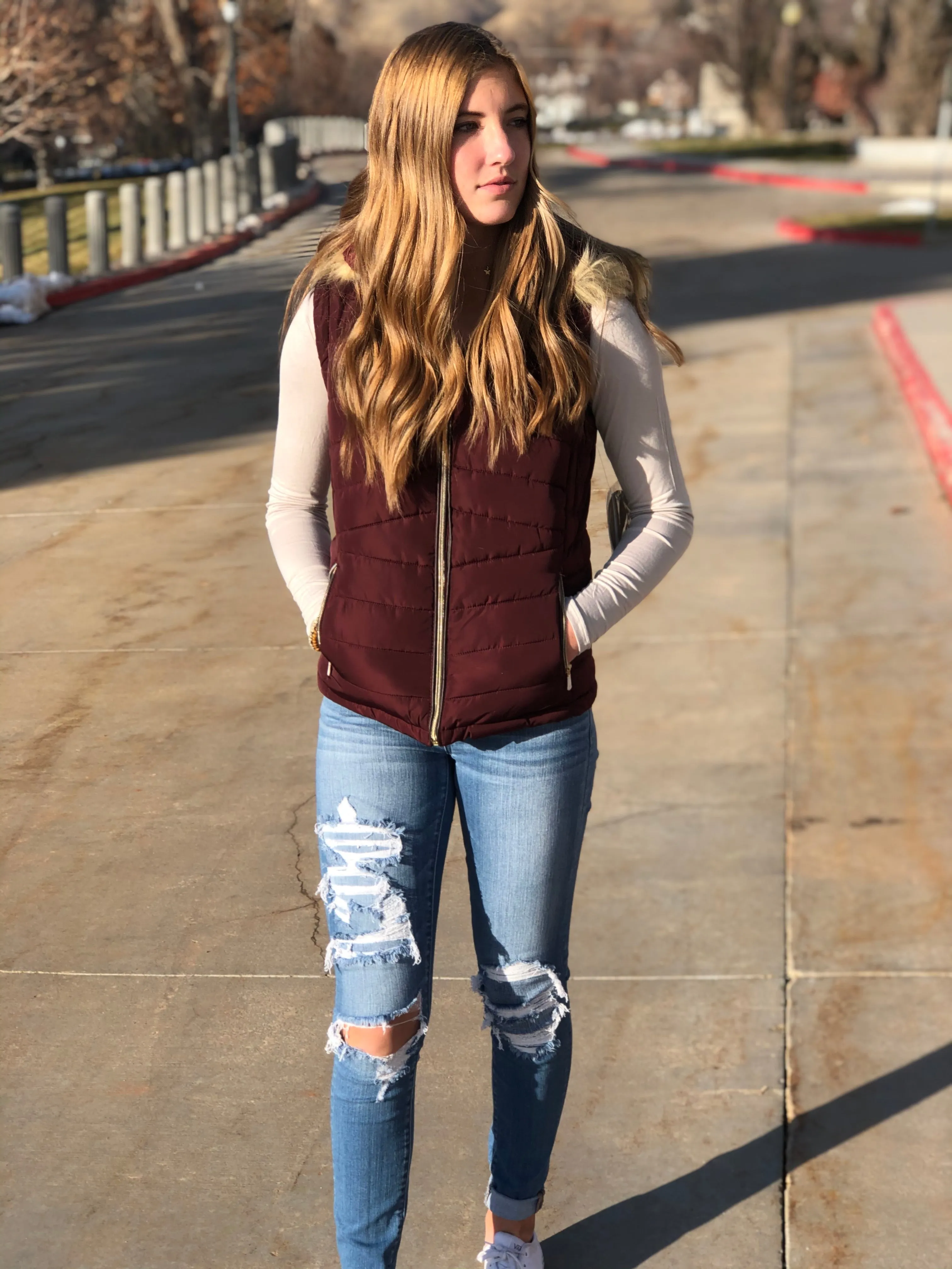 Parka Vest, Faux-Fur with Hood