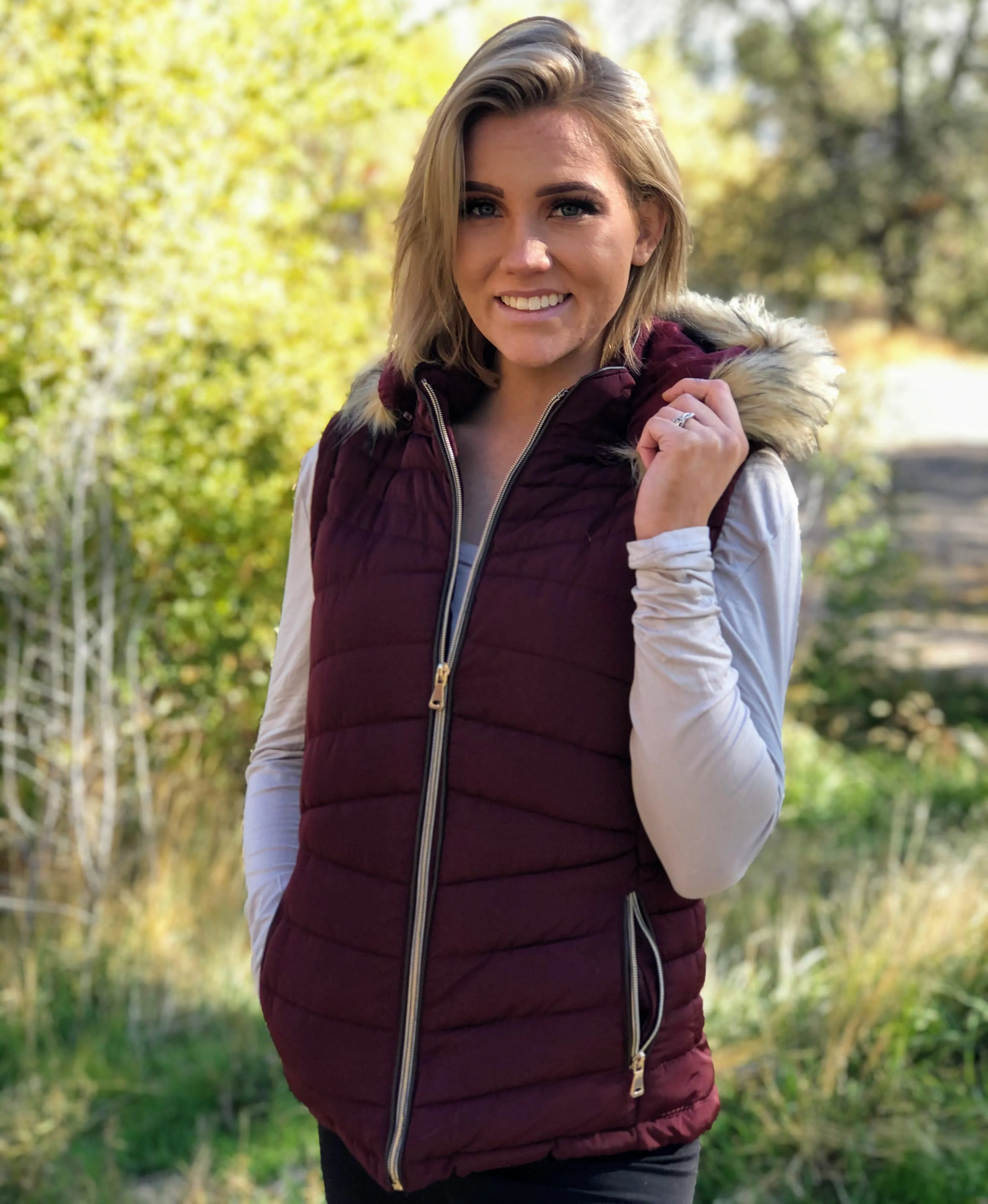 Parka Vest, Faux-Fur with Hood