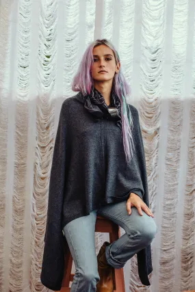 PASHMINA WOOL PONCHO DARK GREY