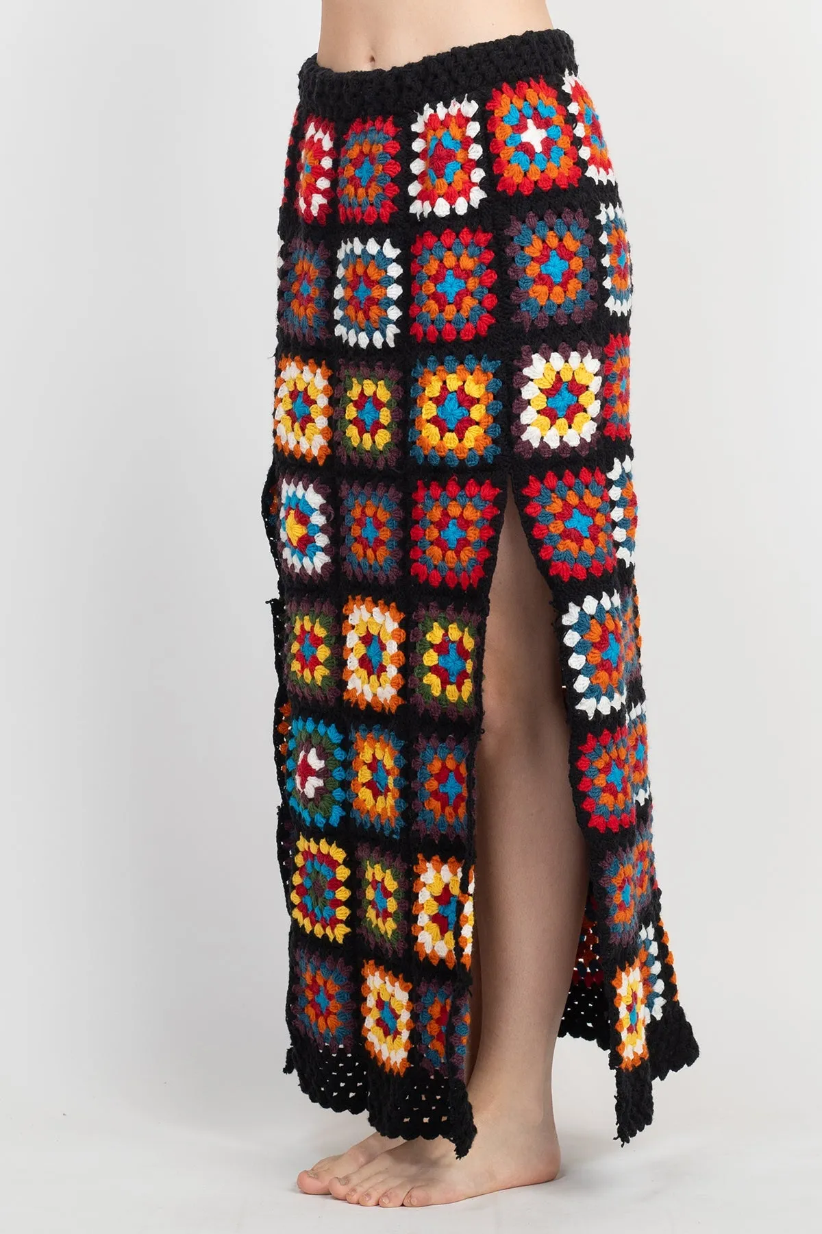 Patchwork Slit Crochet Skirt