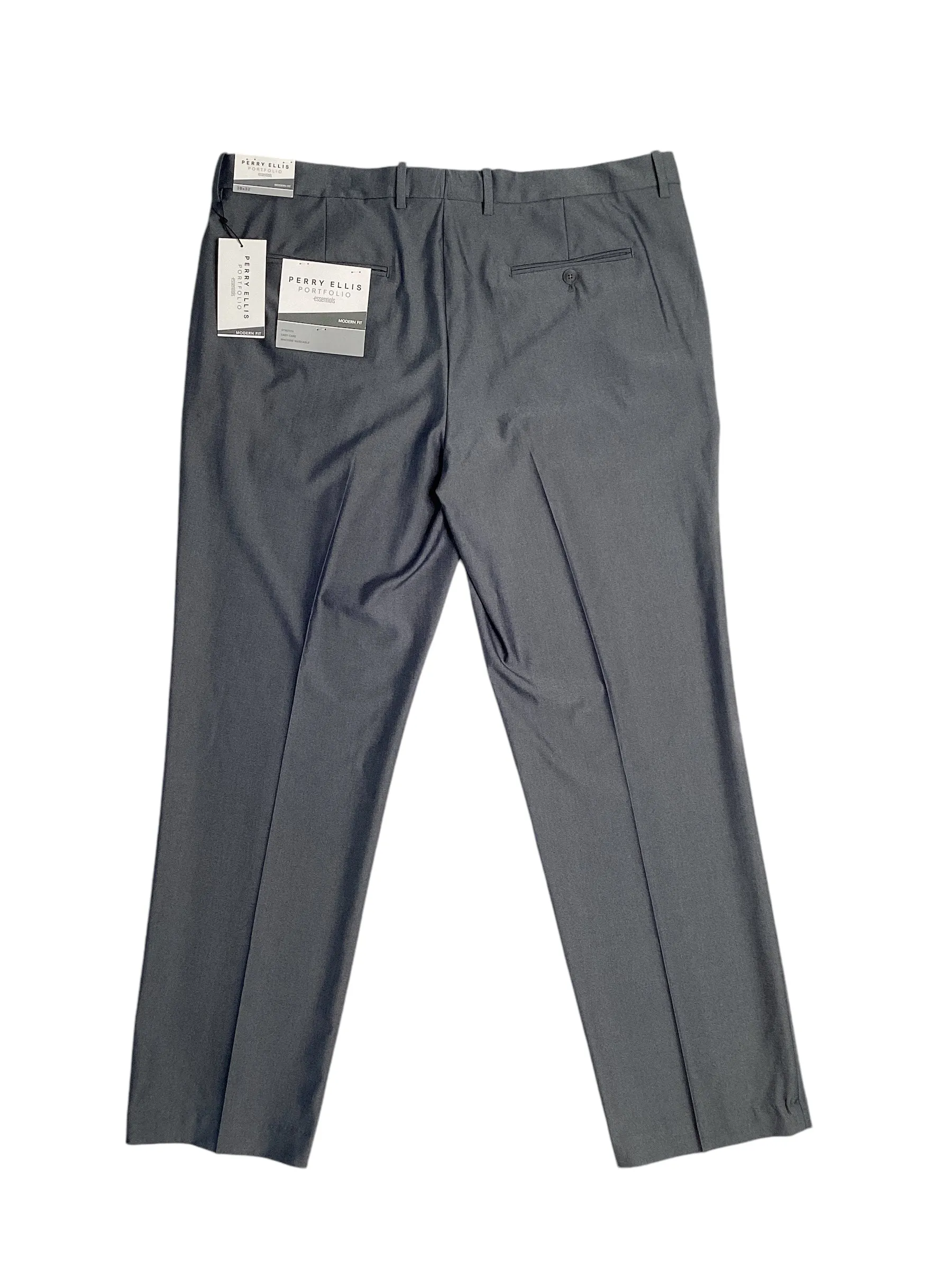 Perry Ellis Mens Modern fit Dress Pants 38 / 32 Grey Solid Stretch