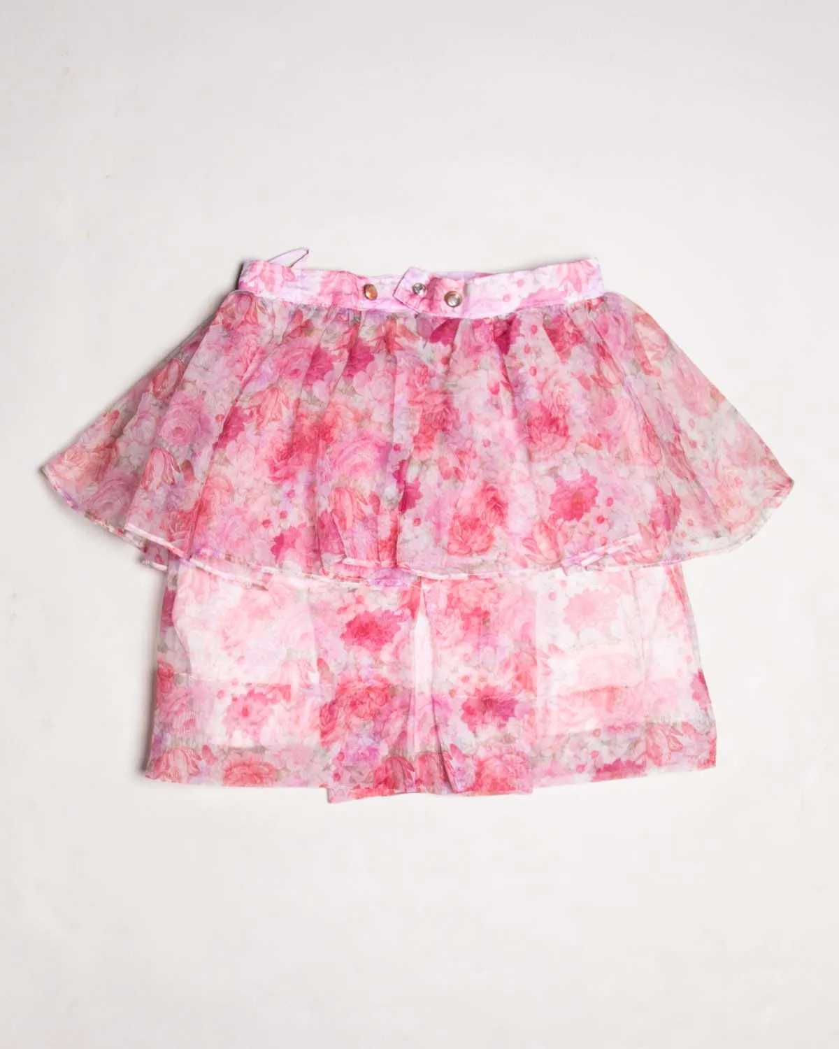 Pink floral pleated peplum high waisted mini skirt