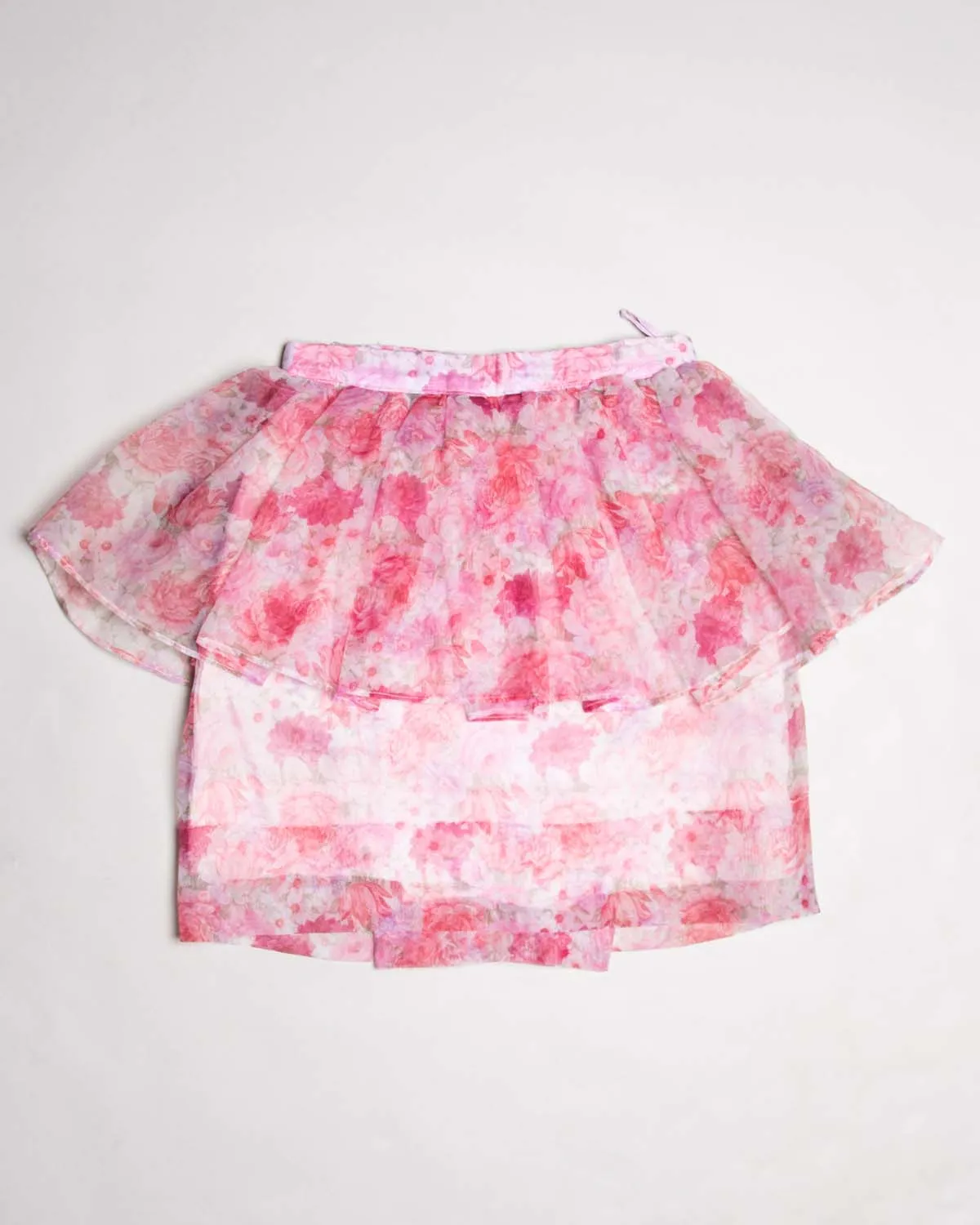 Pink floral pleated peplum high waisted mini skirt