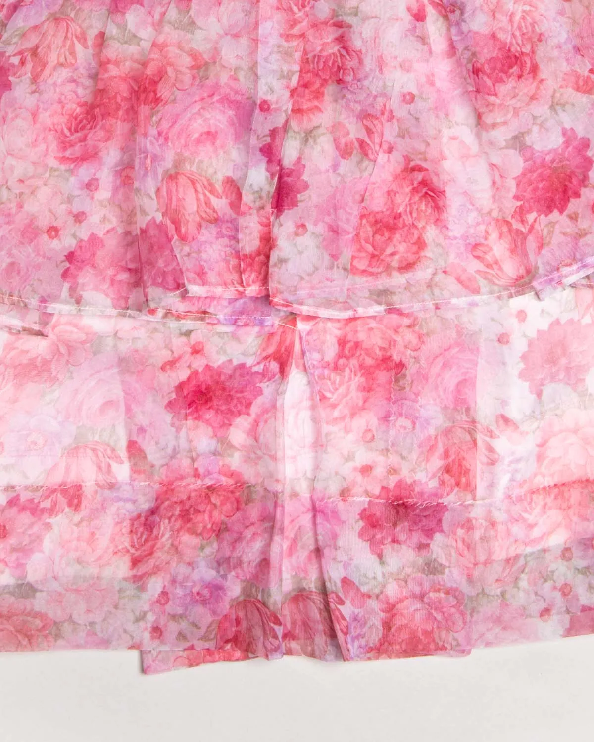 Pink floral pleated peplum high waisted mini skirt