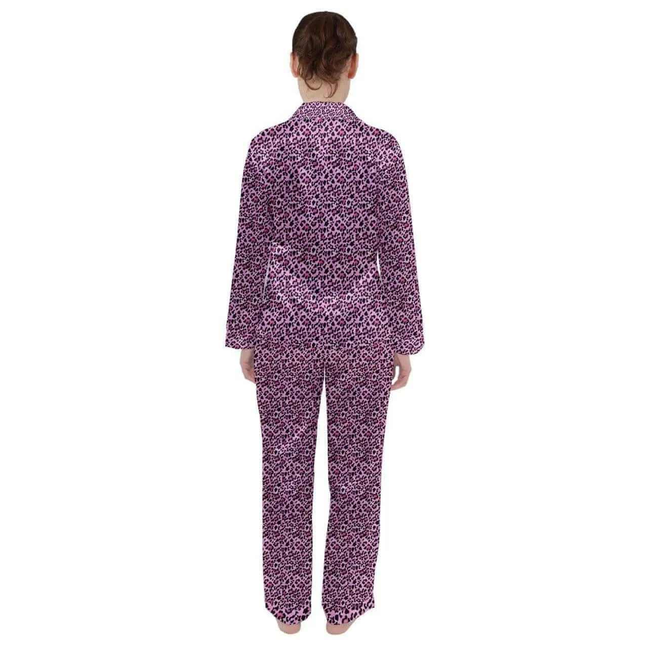 Pink Leopard Long Sleeve Satin Pyjamas Set