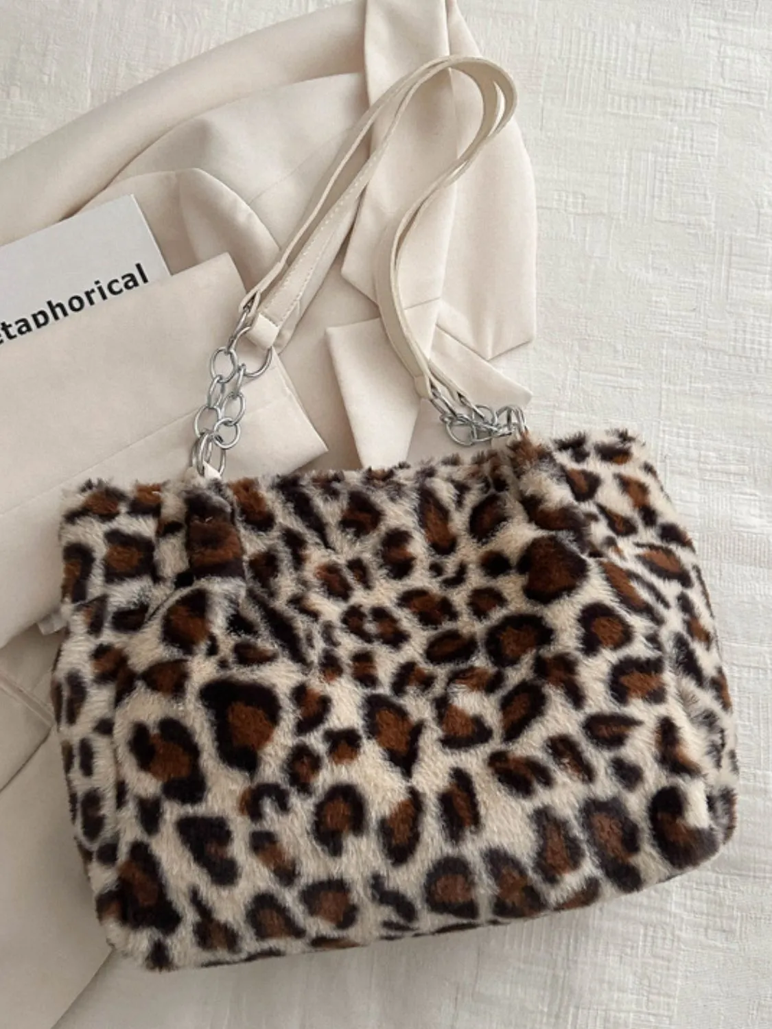 Plush Faux Fur Leopard Shoulder Bag
