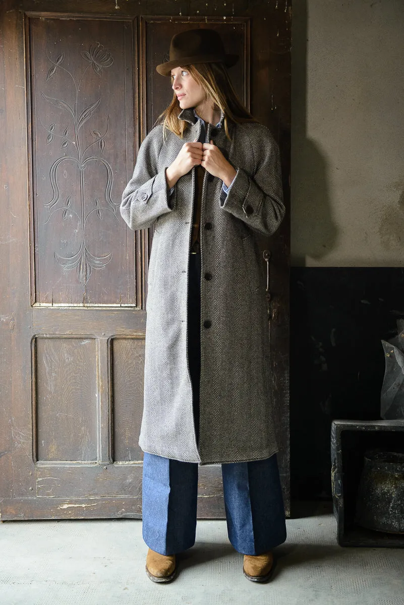 PML Lady Balmacaan overcoat brown wool herringbone