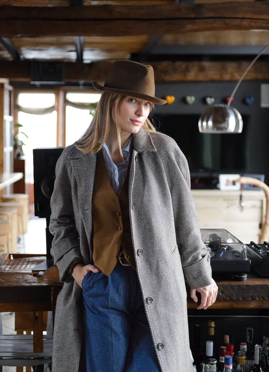 PML Lady Balmacaan overcoat brown wool herringbone