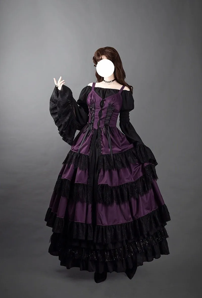 Purple Gothic Lolita Ball Gown - Victorian-Inspired Prom Dress with Lace and Layered  Ruffle Dress with Lace Plus Size