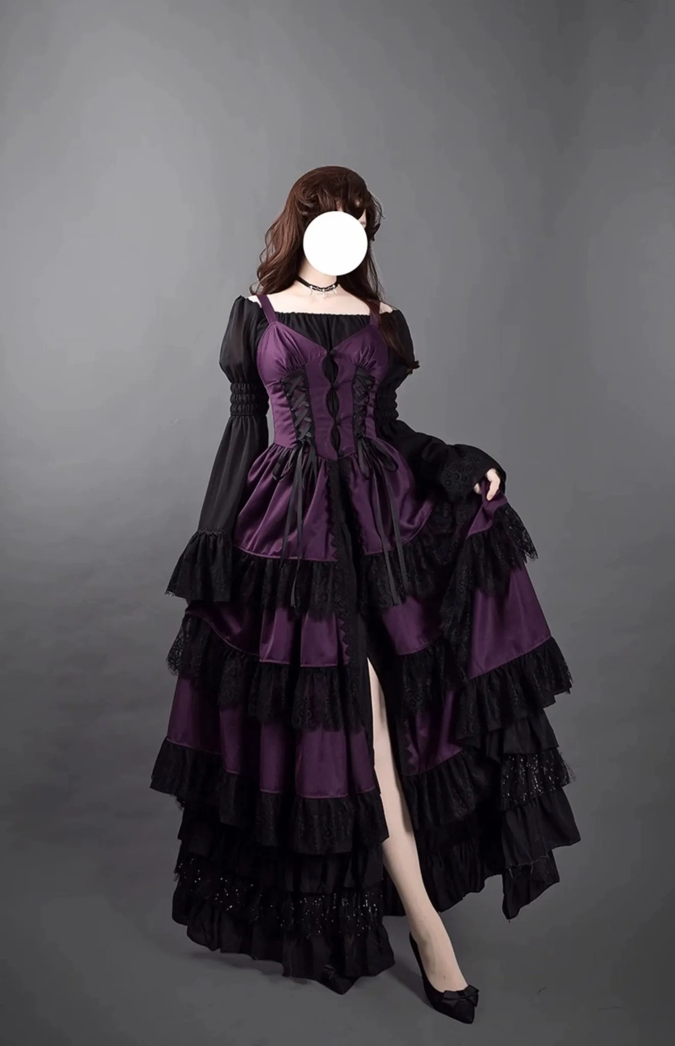Purple Gothic Lolita Ball Gown - Victorian-Inspired Prom Dress with Lace and Layered  Ruffle Dress with Lace Plus Size