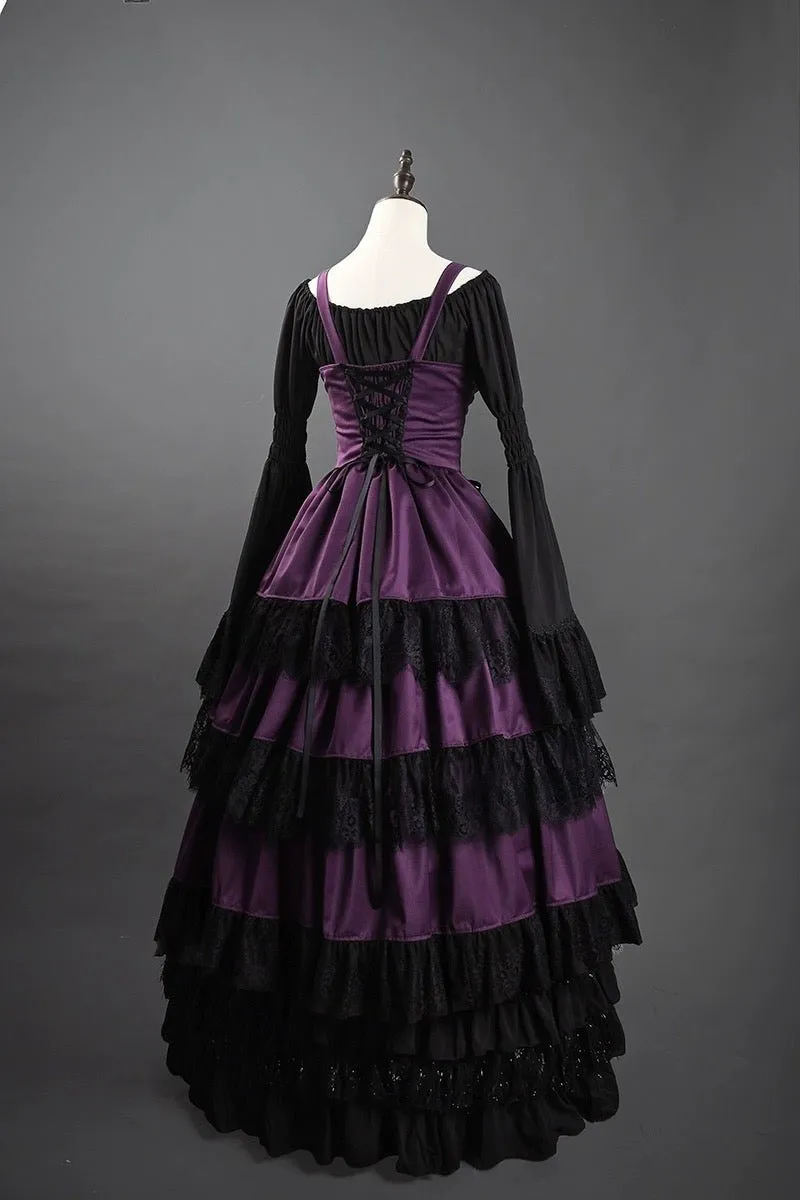 Purple Gothic Lolita Ball Gown - Victorian-Inspired Prom Dress with Lace and Layered  Ruffle Dress with Lace Plus Size