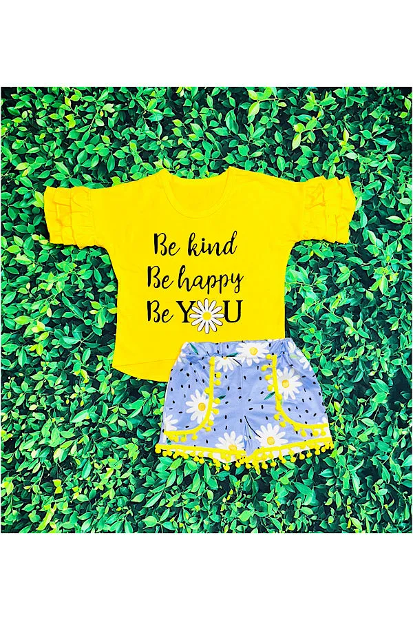 "Be kind, Be happy, Be YOU" daisies yellow 2pc set DLH2424