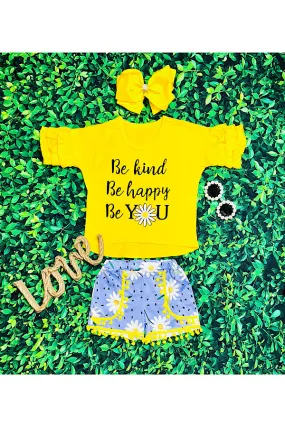 "Be kind, Be happy, Be YOU" daisies yellow 2pc set DLH2424