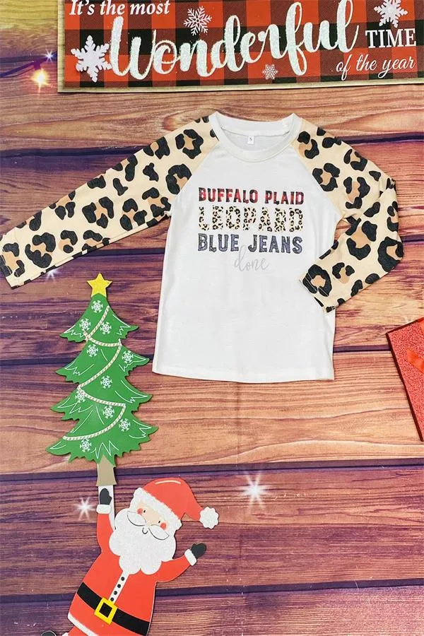 "BUFFALO PLAID LEOPARD BLUE JEANS" &  Leopard Print Raglan sleeve Top DLH2670