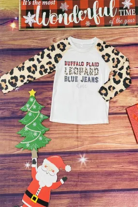 "BUFFALO PLAID LEOPARD BLUE JEANS" &  Leopard Print Raglan sleeve Top DLH2670