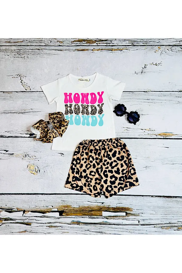 "HOWDY, HOWDY, HOWDY" leopard 2pc short sleeve set