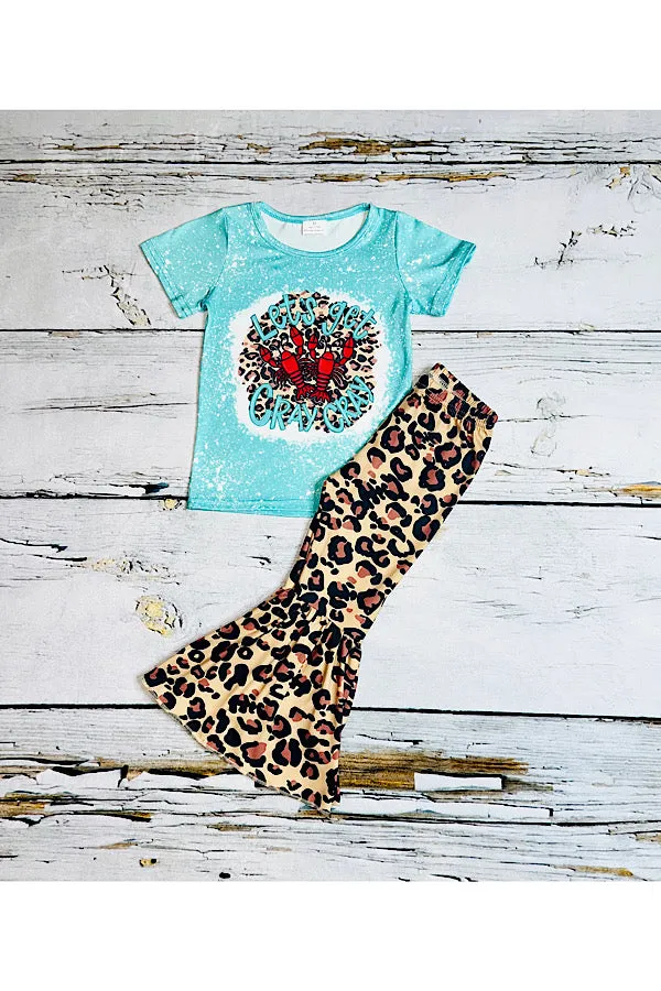 "Let's get cray cray" aqua & leopard print 2pc short sleeve set