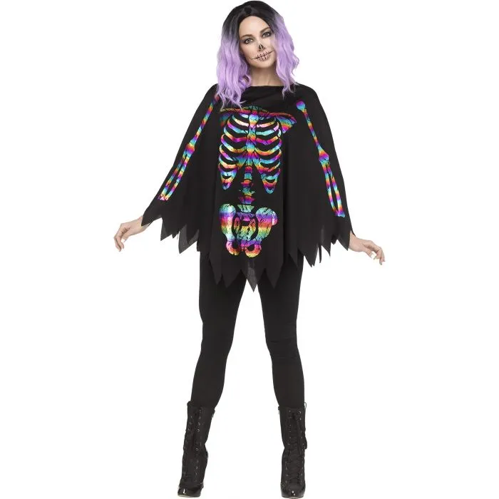 Rainbow Foil Skeleton Poncho - Adult