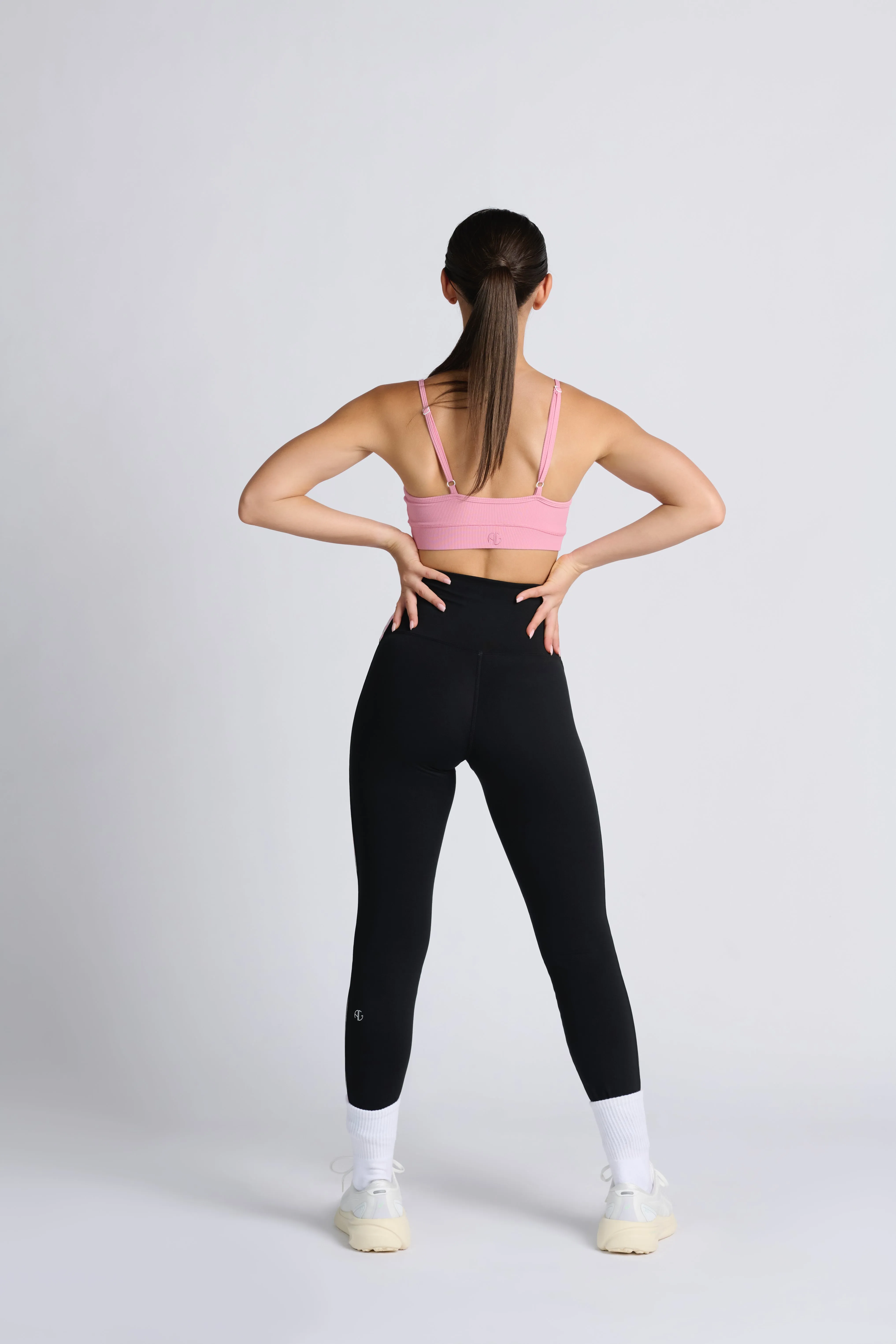 Rayure High Waist Leggings - Black with pink gingham side stripe