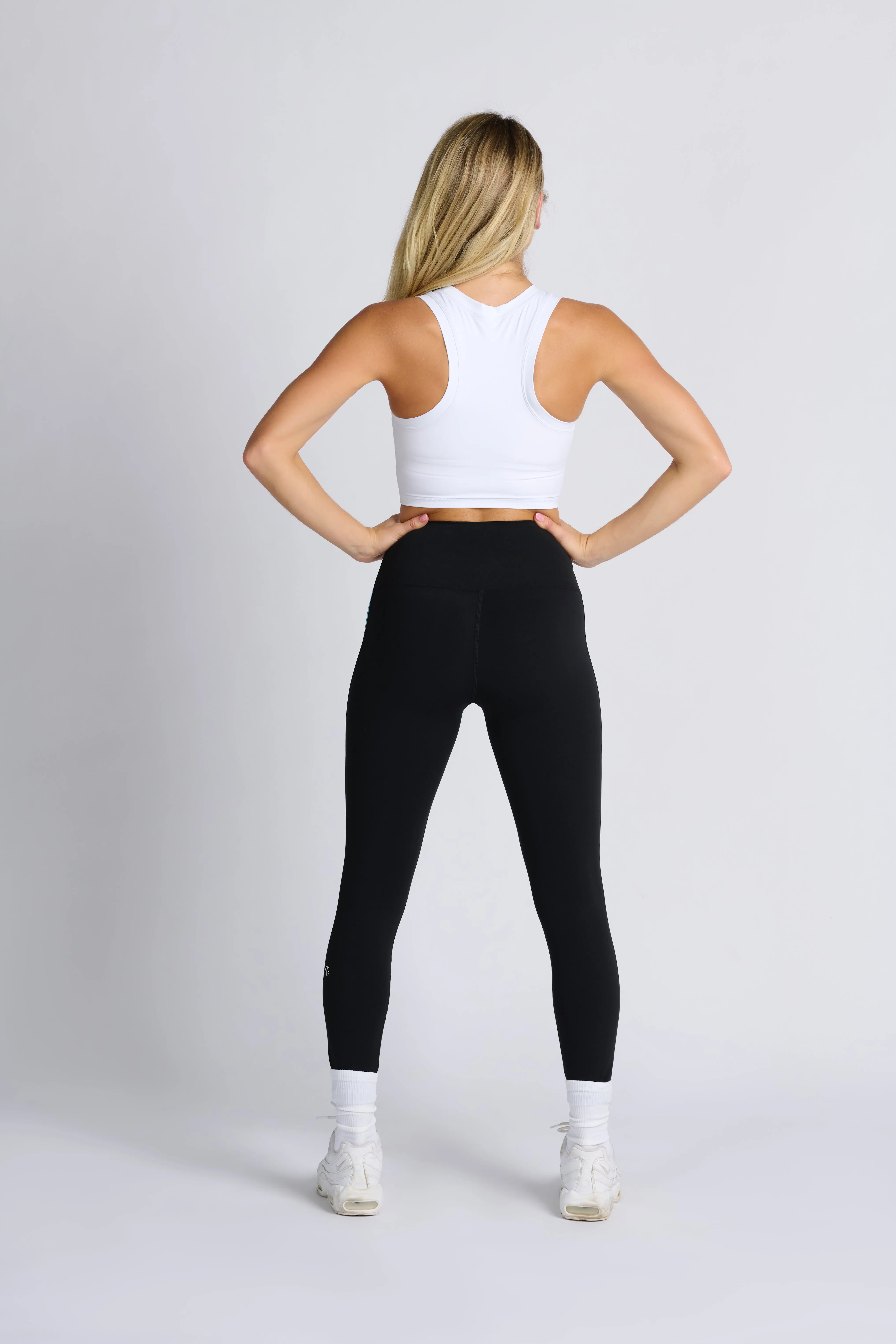 Rayure High Waist Leggings - Black with pink gingham side stripe
