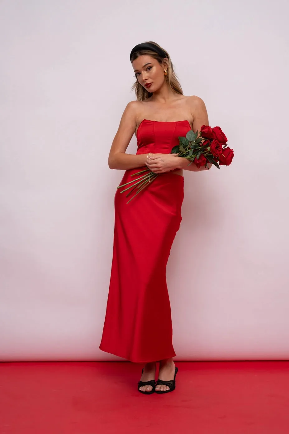 Red Satin Maxi Skirt