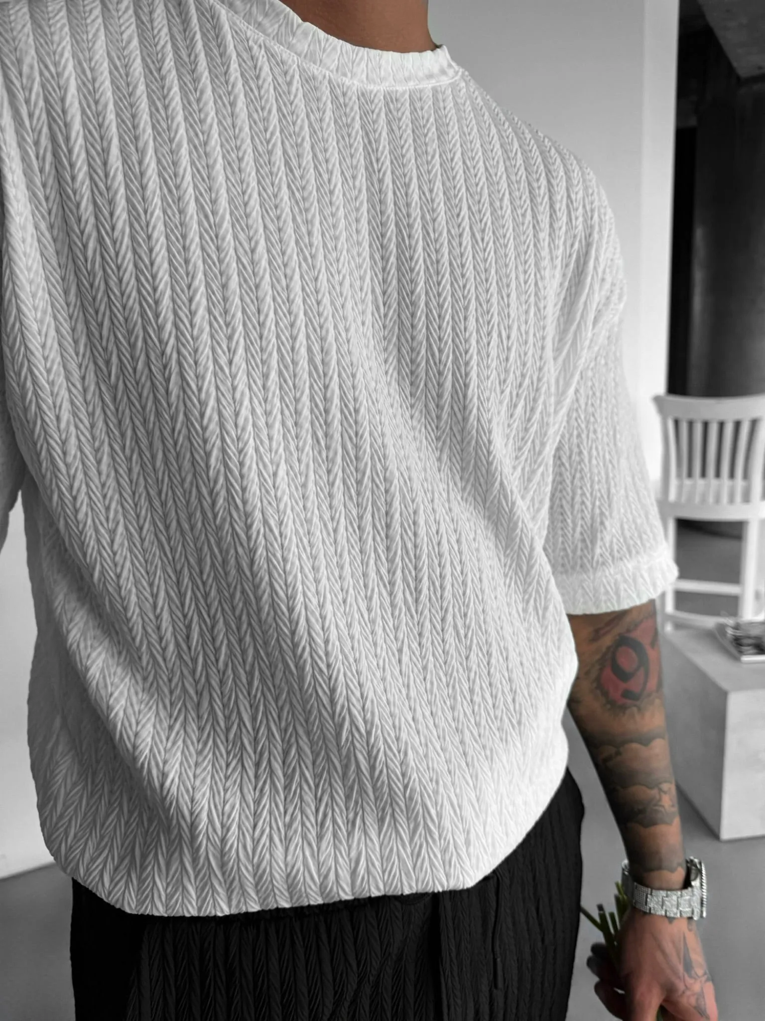 Regular Fit Structure T-shirt - Ecru
