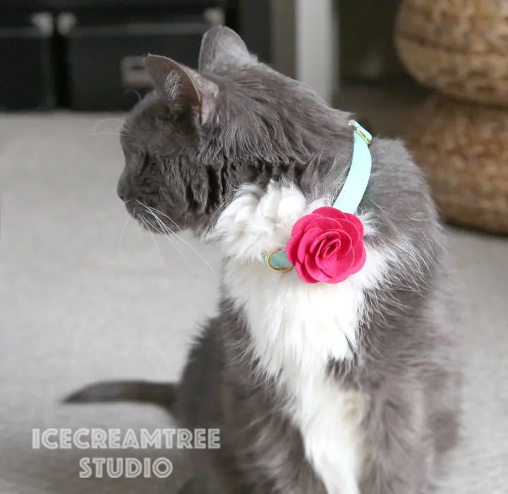 Round Felt Navy Blue Flower Collar Slide On - Small Flower Collar Accessory