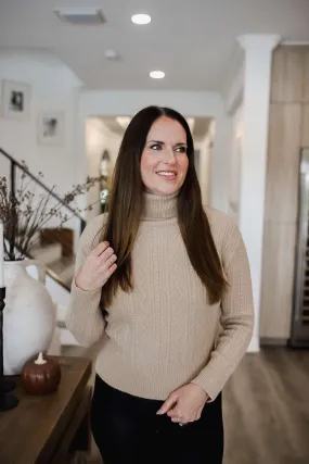 Savor the Sweetness Cable Knit Turtleneck Sweater - Latte