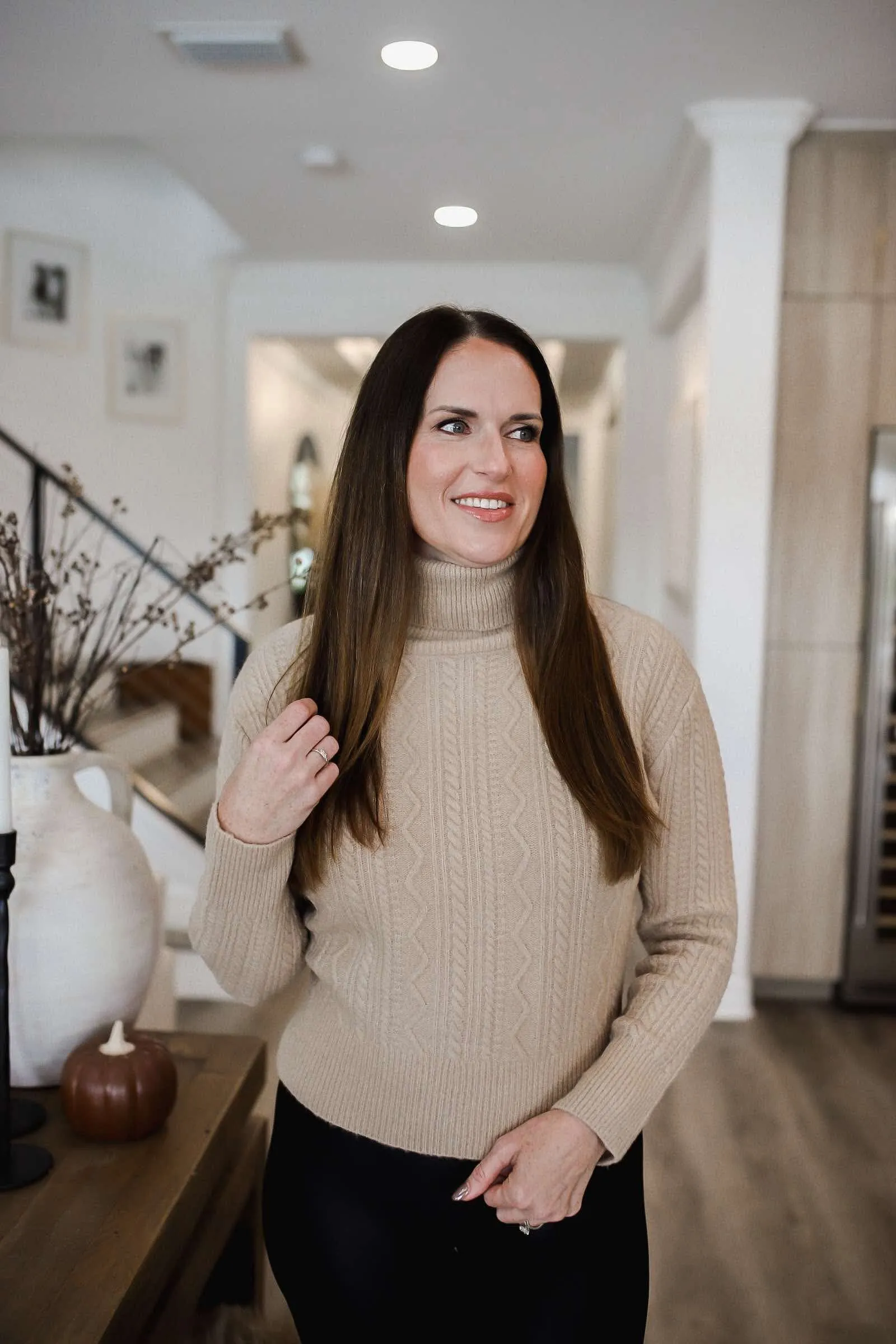 Savor the Sweetness Cable Knit Turtleneck Sweater - Latte