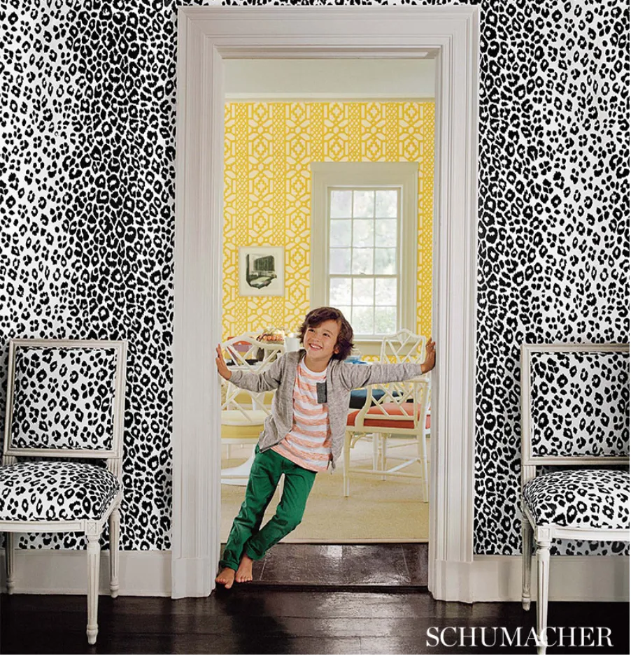 Schumacher Fabric by the yard: Iconic Leopard, Graphite
