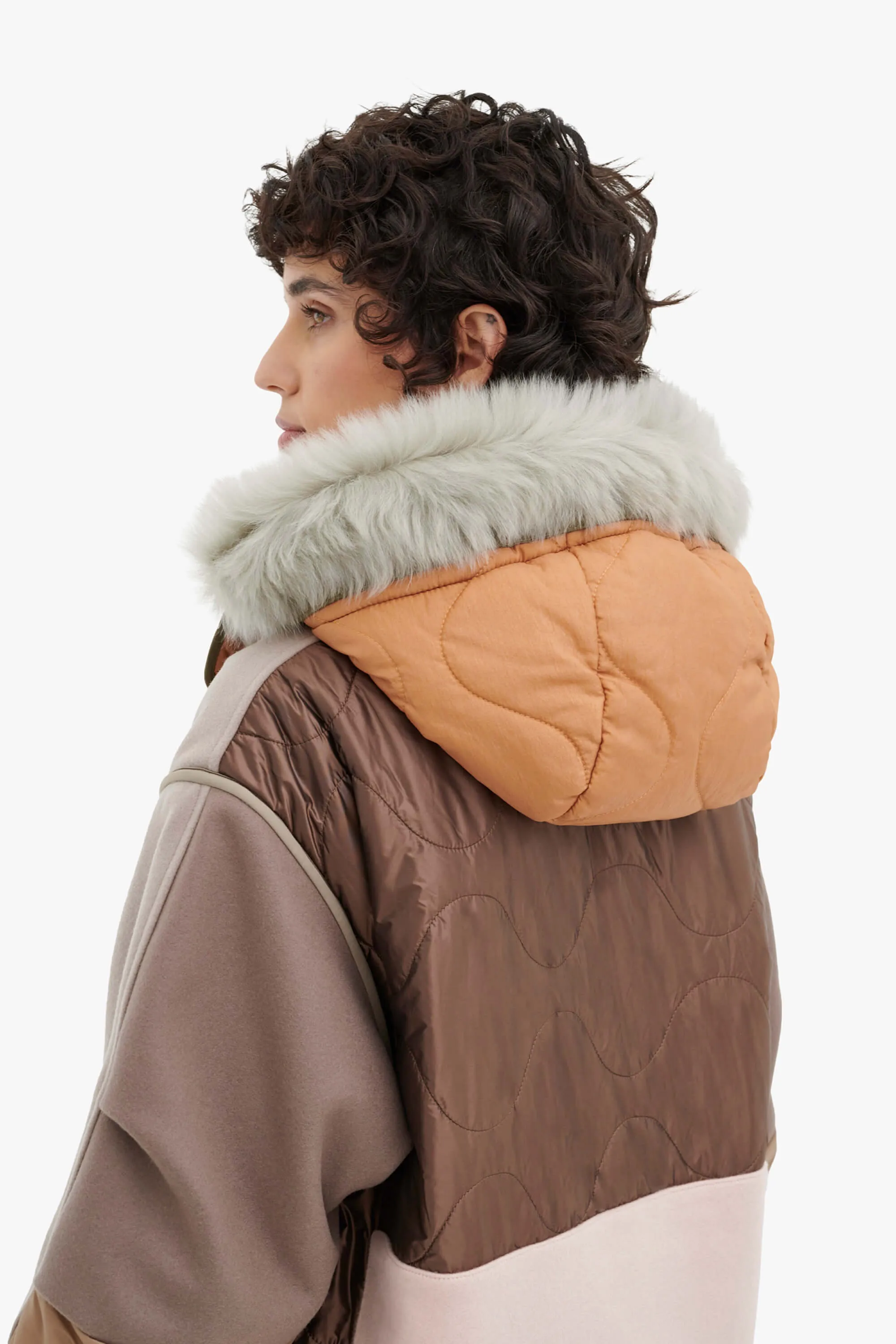 Shearling Quilt Hood - Blush / Burnt Orange