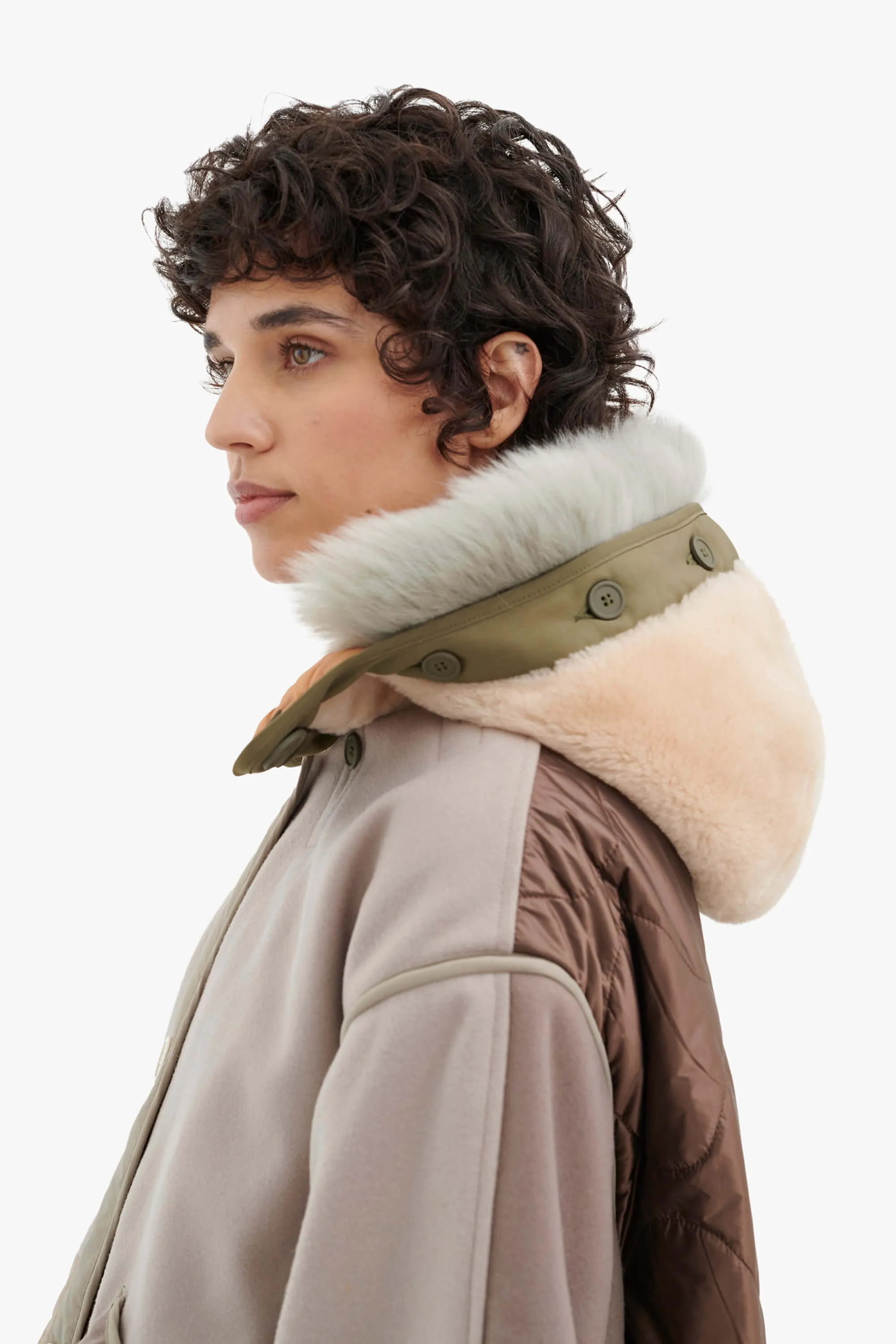 Shearling Quilt Hood - Blush / Burnt Orange
