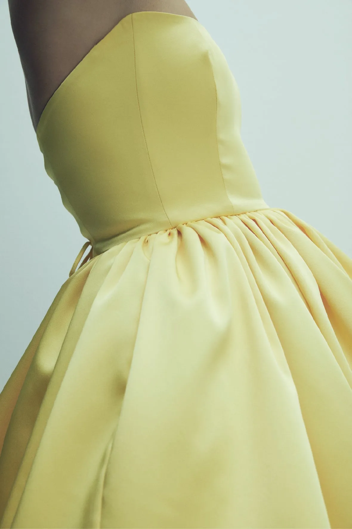 Sibby Strapless Satin Mini Dress in Marigold