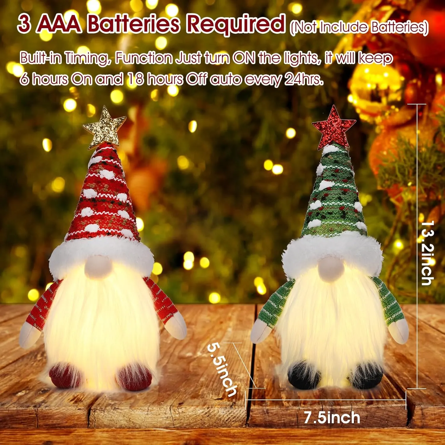 Swedish Santa Gnomes Plush with Light - Handmade Holiday Xmas Table Decor
