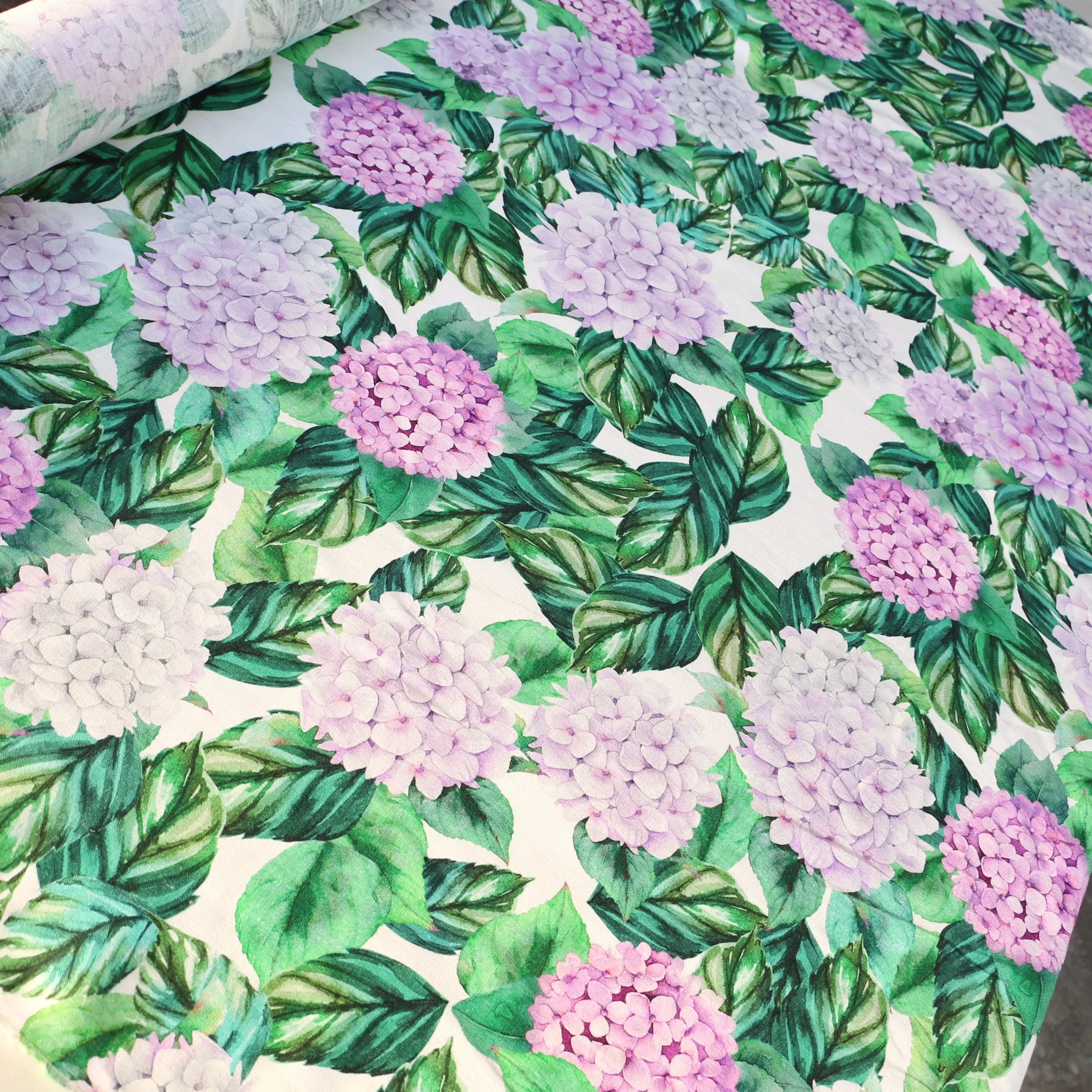 Sweet Hydrangea Printed Linen