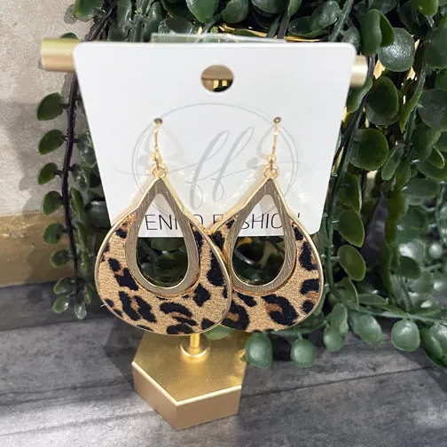 Tan Leopard Gold Drop Earrings
