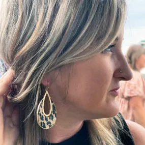 Tan Leopard Gold Drop Earrings