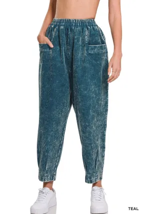 Teal Mineral Wash Corduroy Cropped Pants
