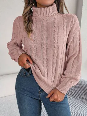 Thermal Staple Cable Knit Turtleneck Sweater