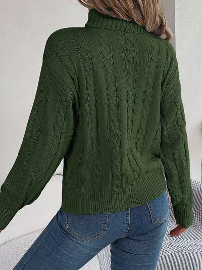 Thermal Staple Cable Knit Turtleneck Sweater