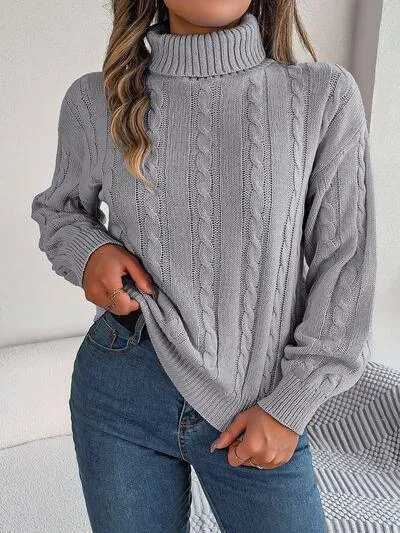 Thermal Staple Cable Knit Turtleneck Sweater