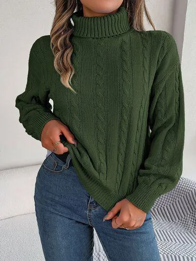 Thermal Staple Cable Knit Turtleneck Sweater