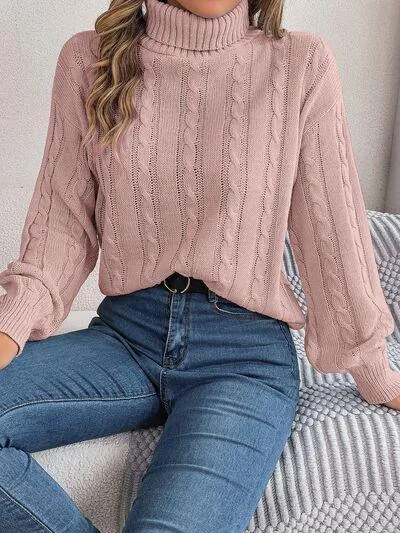 Thermal Staple Cable Knit Turtleneck Sweater