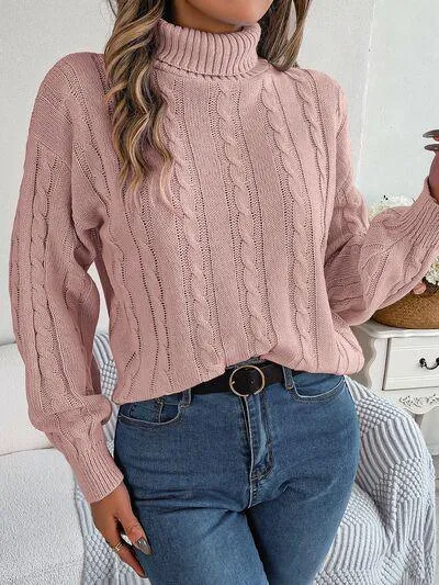 Thermal Staple Cable Knit Turtleneck Sweater