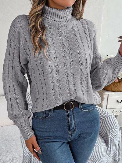 Thermal Staple Cable Knit Turtleneck Sweater