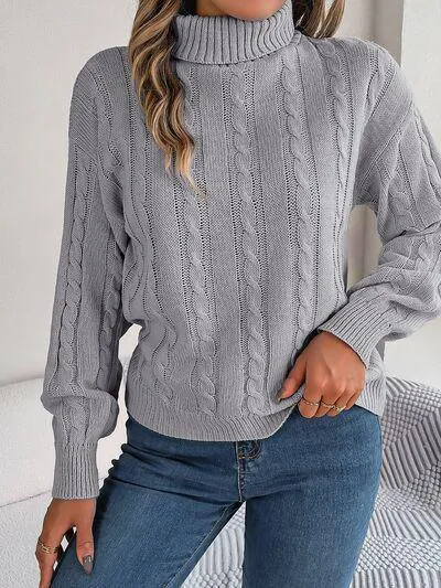 Thermal Staple Cable Knit Turtleneck Sweater