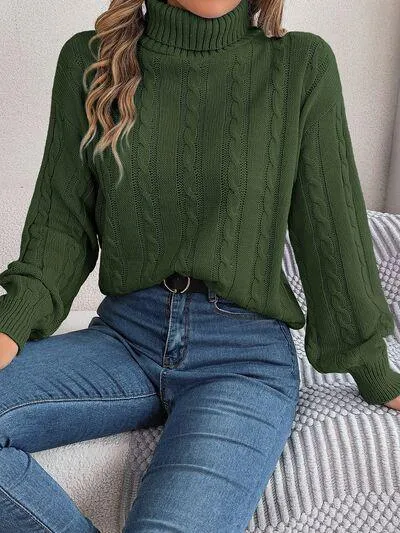 Thermal Staple Cable Knit Turtleneck Sweater