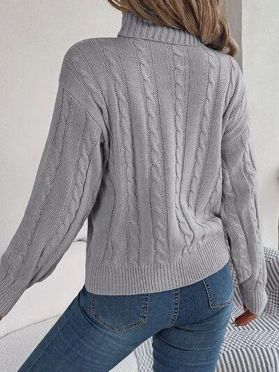 Thermal Staple Cable Knit Turtleneck Sweater